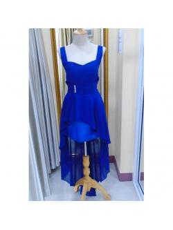 ราตรียาวสีน้ำเงินแขนกุด หน้าสั้นหลังยาว(ฟรีไซส์)