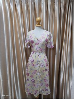 เดรสสั้นแขนตุ๊กตา สีเหลืองลายดอกกุหลาบ ฟีลลูกคุณหนูหวานๆ ไซส์ S