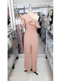 ราตรียาวสีน้ำตาลจั๊มบ่าเฉียงระบาย (อก34 เอว28สะโพก36)