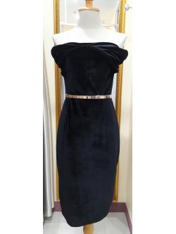 ชุดราตรีสั้นสีดำปาดไหล่ผ้ากำมะหยี่ (Size : L)