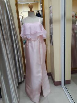 ราตรียาวสีชมพูสายเดี่ยวอกระบายด้วยผ้าแก้ว (2XL)