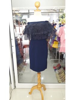 สั้นกรมปาดไหล่ระบายผ้าแก้ว(L)