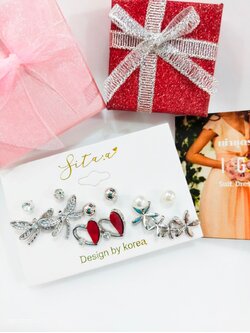 แพคต่างหู 6คู่ หัวใจ/เงิน