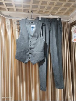 ชุดเสื้อกั๊ก+กางเกง สีเทาเข็ม S=48 (AU)