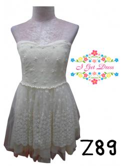 ราตรีสั้นเกาะอกสีครีม(ฟรีไซส์)