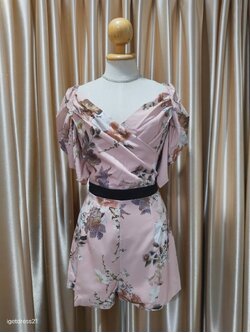 ชุดจั๊มแขนตุ๊กตาสีชมพูลายดอก L