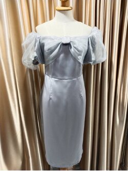 ราตรีสั้นแขนผ้าแก้วอกโบว์ M