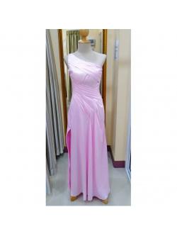 ราตรียาวสีชมพูไหล่เบี่ยงจีบหน้า(สานหลัง ฟรีไซส์)