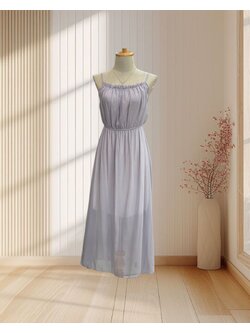 เดรสยาวสีเทา สายเดี่ยว จับจีบที่คอ ไซส์ L