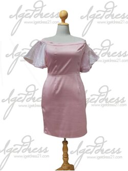 ชุดราตรีสั้นปาดไหล่แขนแต่งผ้าแก้ว2ชั้น (2XL) มือ2