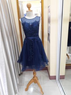 ราตรีสั้นสีกรมผ้ามุ้งแขนกุดสม๊อคหลัง (อก40 เอว34 สะโพก ฟรีไซส์) มือ2