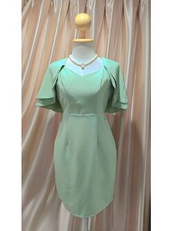 ชุดราตรีสั้นผ้าโคโค่แขน2ชั้นระบายย้วยเรียบสีเขียวL