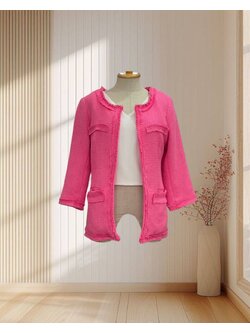 เสื้อคลุุมสีชมพูบาร์บี้ แขนยาว ผ้าทวิต แต่งขอบ ไซส์ L