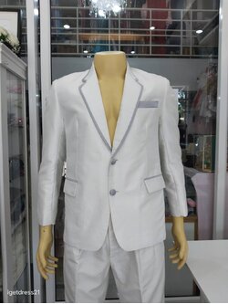 ชุดสูทผ้าไหมสีขาวแถบเทา M (AU)