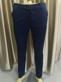 กางเกงขายาวสีน้ำเงินผ้าเงา เอว 32