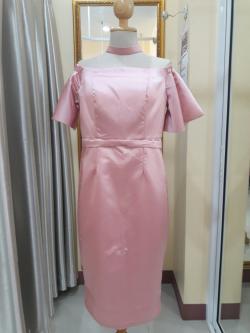 ชุดราตรีสั้นเข้ารูปแขนระบาย สีกลีบบัว XXL