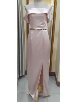 ชุดราตรียาวสีชมพูปาดไหล่ (XL)