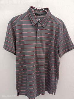 เสื้อโปโลสีเทา brand ลายขวางแดง (M)