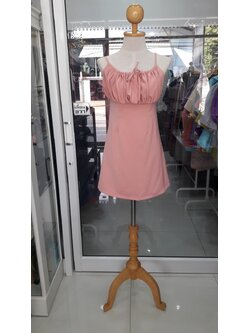 เดรสสั้นชมพูสายผูก (M)