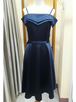 ชุดราตรีสั้นสีกรมท่าเปิดไหล่+เข็มขัด (S)