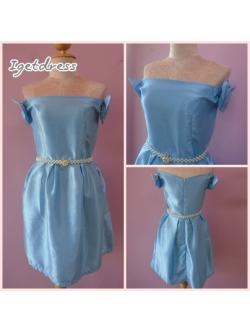 เดรสฟ้าไหล่โบว์(S)