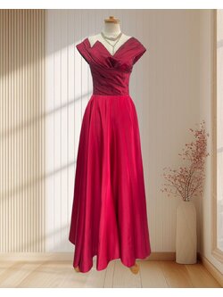 (PRE-LOVED) ชุดราตรียาวปาดไหล่สีแดง F