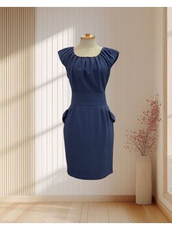 เดรสสั้นสีน้ำเงิน แขนล้ำ กระโปรงทรงสอบ ไซส์ M