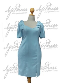 (PRE-LOVED) ชุดราตรีสั้น แขนสั้น โบว์ใหญ่ 2ข้าง ผ้าฮานาโกะ2XL