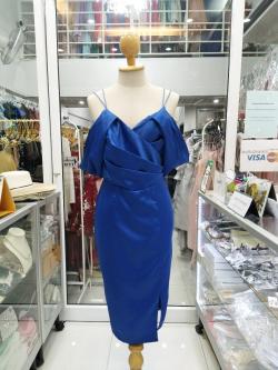 ราตรีสั้นสีน้ำเงินคิดเบอรี่สายเดี่ยวปิดแขน(M)