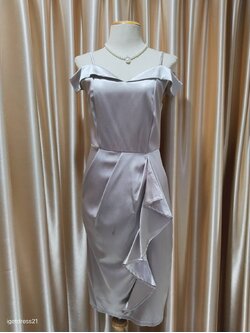 ราตรีสั้นสีเทา สายเดี่ยวปาดไหล่จีบข้าง (S)