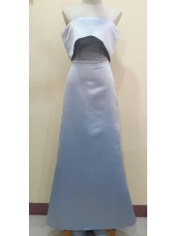 ชุดราตรียาวสีเทาฟ้าปาดไหล่ชายยาว(L)