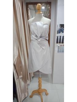 (PRE-LOVED) ชุดสั้นเกาะอกสีเทาเอวโบว์(S)