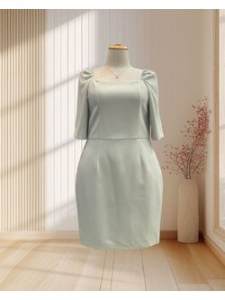 (PRE-LOVED) ราตรีสั้นสีเขียว แขนยาวสามส่วน กระโปรงทรงสอบ ไซส์ 3XL