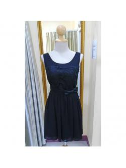 ราตรีสั้นอกลูกไม้เอวโบว์หลังผูกโบว์สีดำ (อก36 เอว30 สะโพก ฟรีไซส์ )