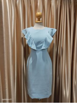 ชุดเดรสสั้นสีฟ้าแต่งระบาย M