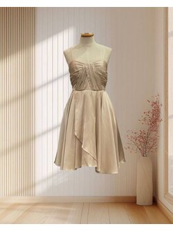 (PRE-LOVED) ราตรีสั้นสีครีม สายเดี่ยวผ้าซาติน ไซส์ S