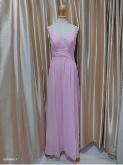 ชุดราตรียาวสีชมพูสายเดี่ยวชีฟอง S