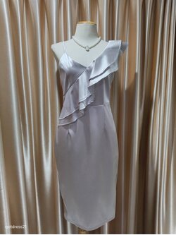 ชุดราตรีสั้นสีเทา เข้ารูปอกระบาย(S)