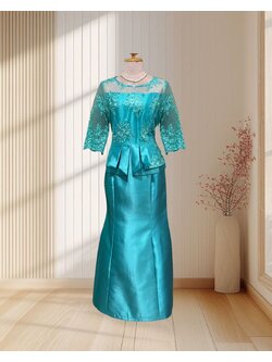 ชุดแม่เจ้าสาวเสื้อลูกไม้กระโปรงยาว L