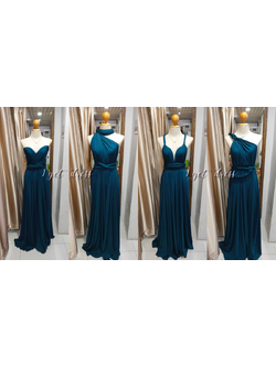 (PRE-LOVED) ชุดราตรียาวรุ่นinfinityสีเขียวอมน้ำเงิน(ฟรีไซส์)