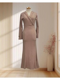 เดรสยาวสีน้ำตาล แขนยาว ผ้ากำมะหยี่ ไซส์ M