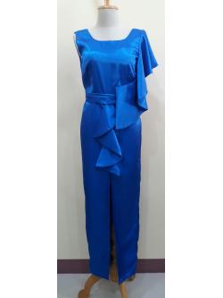 ชุดราตรียาวสีน้ำเงินแขนกุดระบาย1ข้าง(อก 34 เอว28 สะโพก ฟรีไซส์)