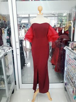 ยาวแดงเกาะอกแขนผ้าแก้ว (S)