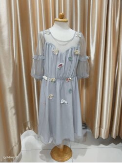 ชุดราตรีเด็ก แขนสามส่วน สีเทา