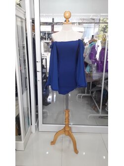 สั้นน้ำเงินรัดรูปผ้าtopshopแขนชีฟองยาว (S)