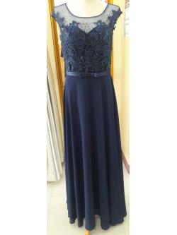 ราตรียาวสีกรมท่าอกซีทรูปักลูกไม้กระโปรงผ้าชีฟอง(ฟรีไซส์)