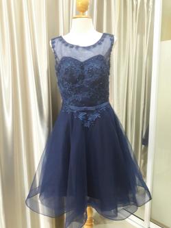 ชุดราตรีสั้นแขนกุดอกซีทรูปักดอกไม้ผ้ามุ้งเย็บชาย(ฟรีไซส์)