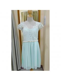 ราตรีสั้นสีเขียวมิ้น สม๊อคหลัง(ฟรีไซส์)