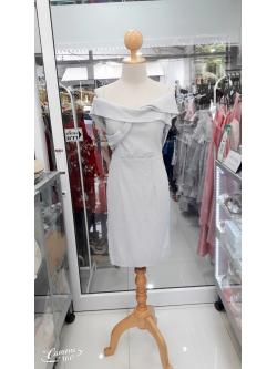 ราตรีสั้นสีขาวปาดไหล่กลิตเตอร์อกไขว้ (อก34 เอว28สะโพก36)