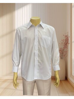 เสื้อเชิตคอปก สีขาว แขนยาว กระดุมเหลือง มีกระเป๋าหน้า ไซส์ 3XL